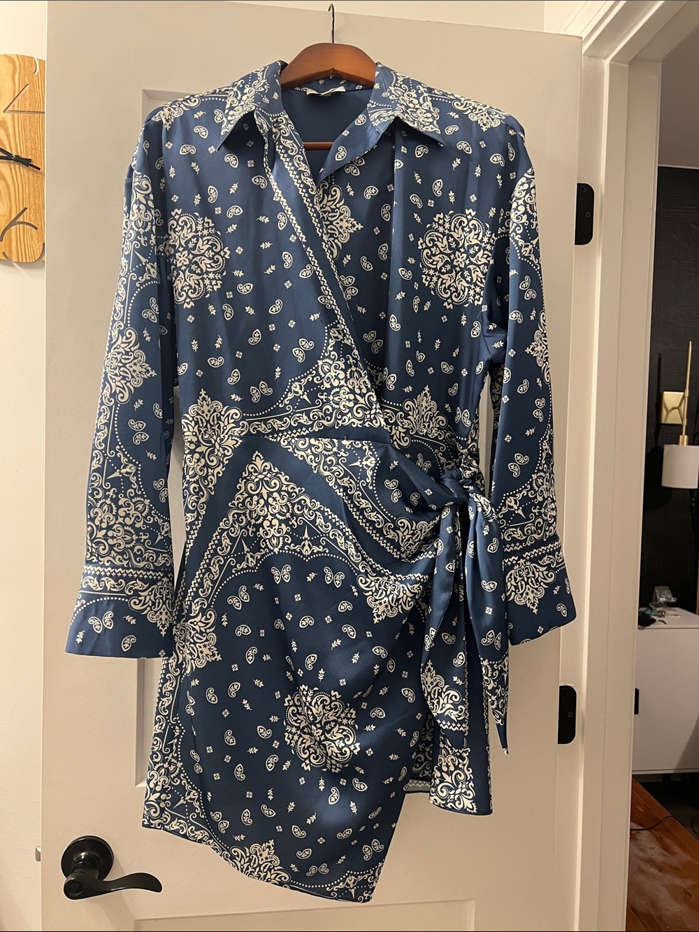 Gianni Bini Navy and White Paisley Wrap Mini Dress